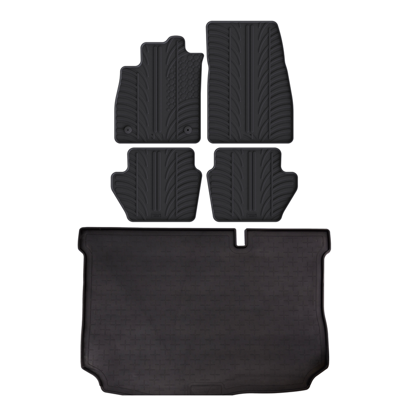 Kit vasca baule e tappetini per auto in gomma per Ford Fiesta (2017-2023)